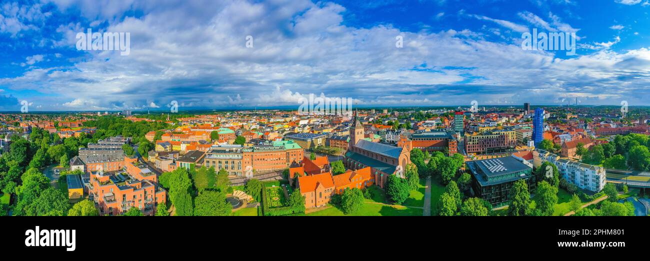 Vue panoramique sur la rue Cathédrale de Canute dans la ville danoise d'Odense. Banque D'Images
