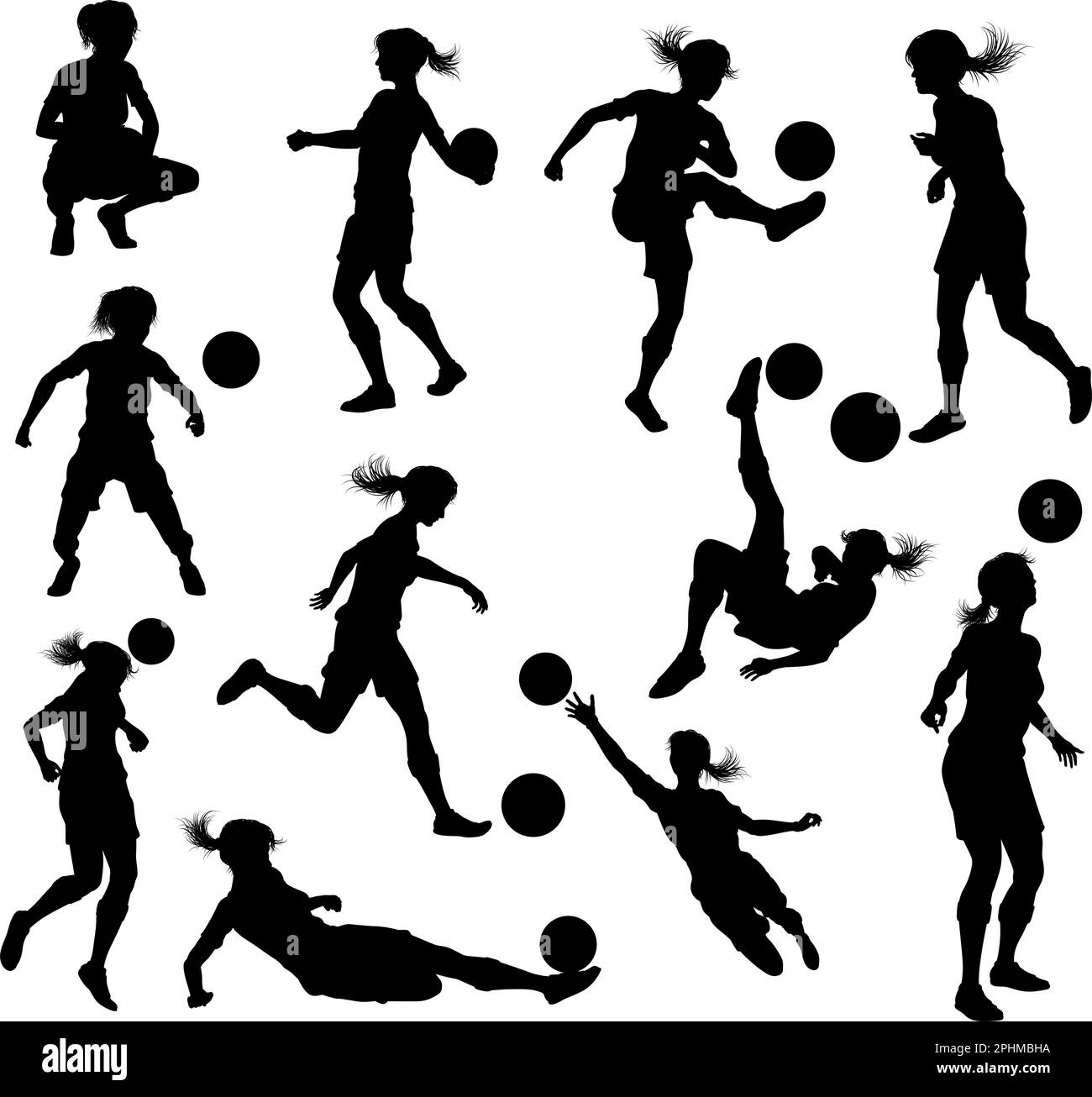 Ensemble Silhouette femme joueur de football féminin Illustration de Vecteur