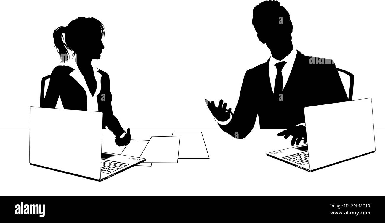 Actualités Anchors Business People at Desk Silhouette Illustration de Vecteur