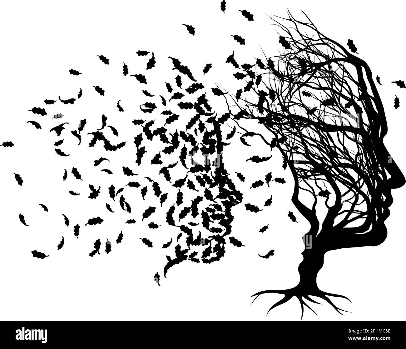 Illusion optique arbre de famille homme femme visages d'enfant Illustration de Vecteur