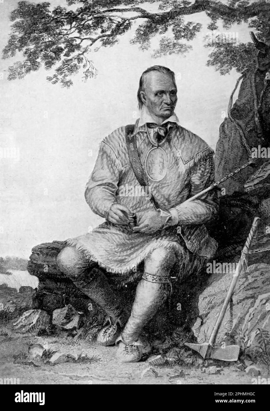 Le célèbre Indian Chief Red Jacket. Red Jacket (connu sous le nom d'Otetiani dans sa jeunesse et Sagoyewatha [Keeper Awake] sa-Go-ye-wa-tha comme adulte en raison de ses compétences oratoires) (c. 1750–20 janvier 1830) était un orateur Seneca et chef du clan des loups, basé dans l'ouest de New York. D'après le livre « The Song of Hiawatha » de Longfellow, Henry Wadsworth, 1807-1882 Date de publication 1898 Éditeur Chicago, S. C. Andrews Banque D'Images