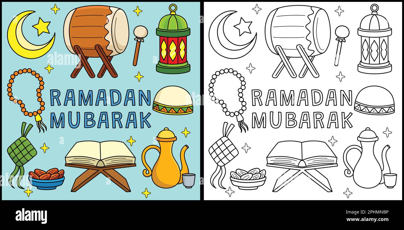 Ramadan Mubarak coloriage page Illustration colorée Illustration de Vecteur