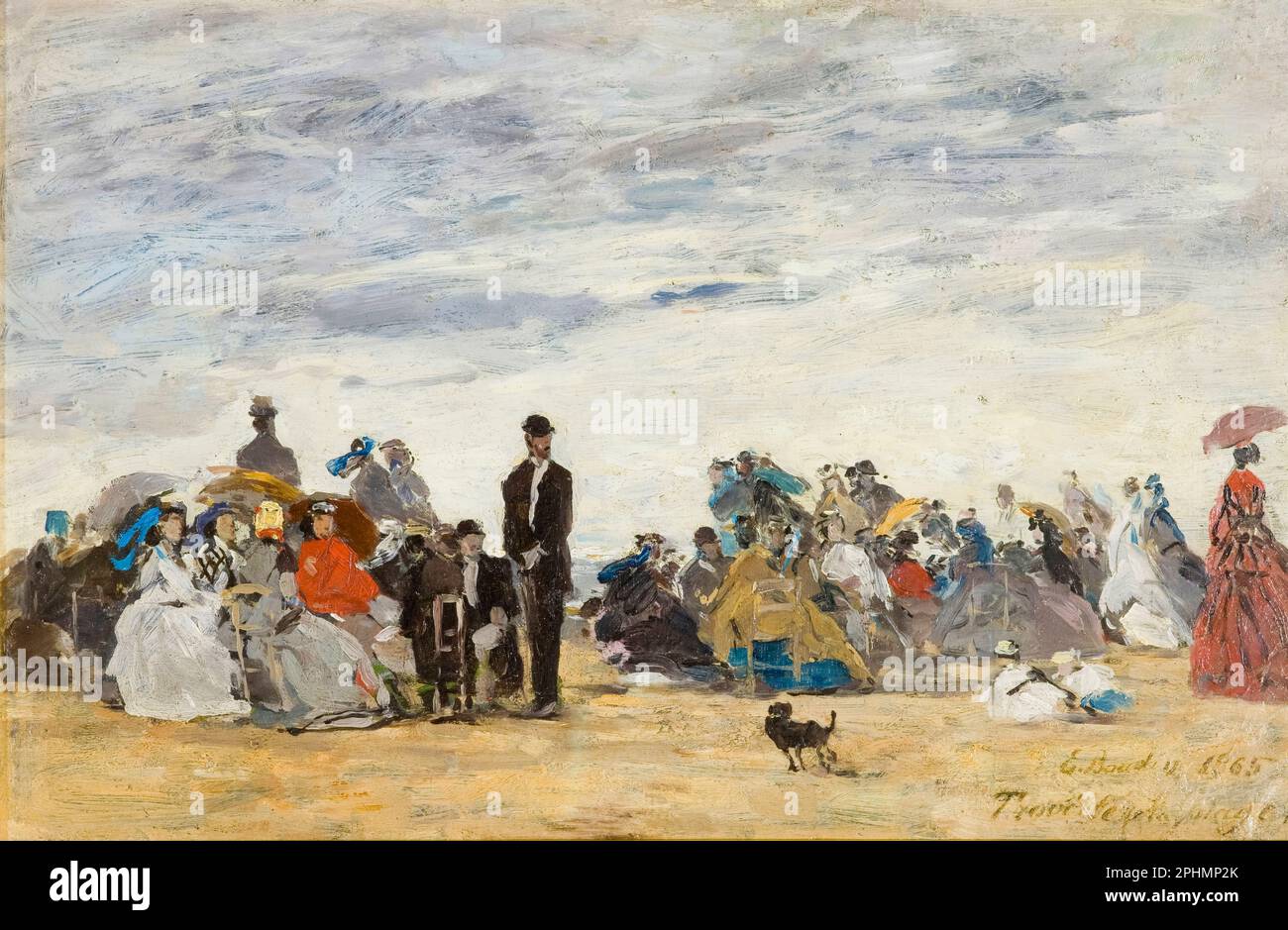 Eugène Boudin peinture, la plage de Trouville, huile sur carton, 1865 Banque D'Images