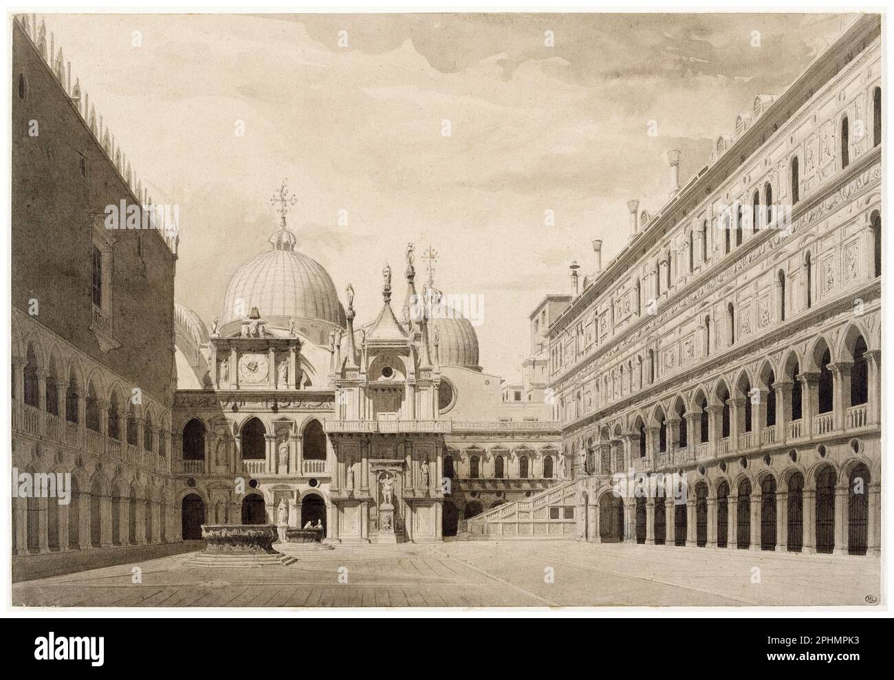 Charles Garnier, cour du palais des Doges à Venise, dessin architectural, 1852 Banque D'Images