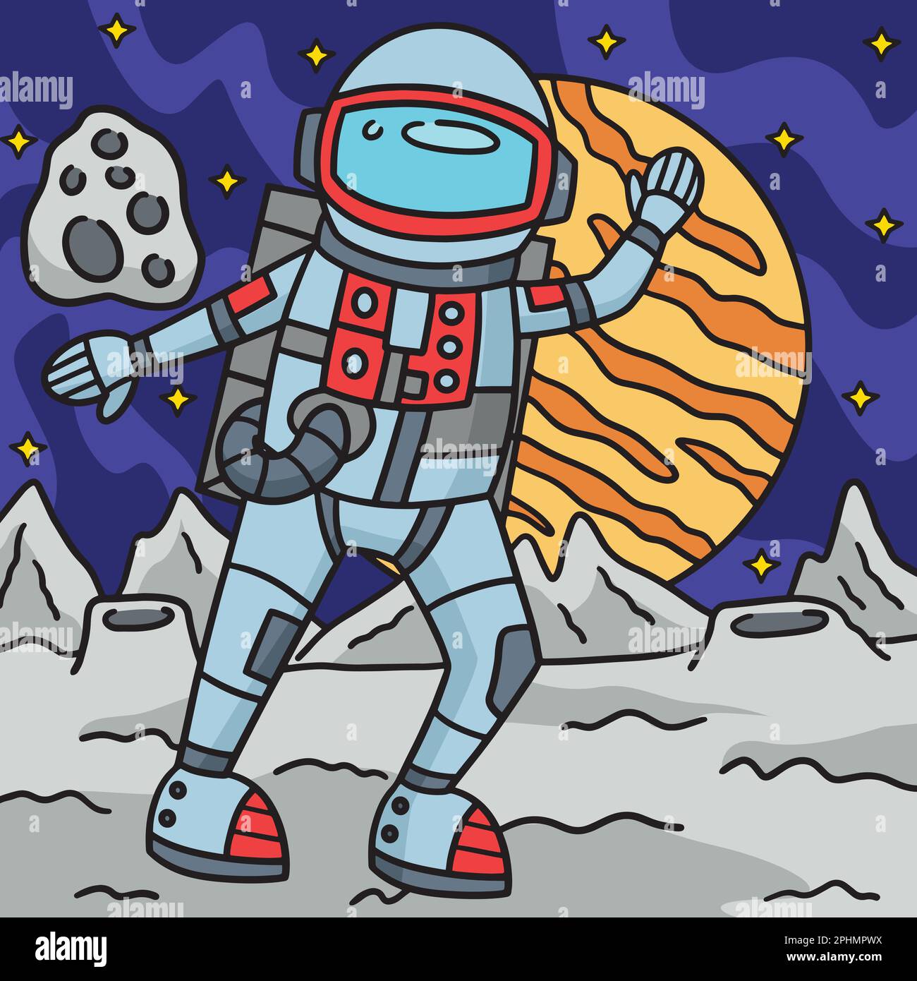 Illustration d'un dessin-dessin de couleur astronaute dans l'espace Illustration de Vecteur