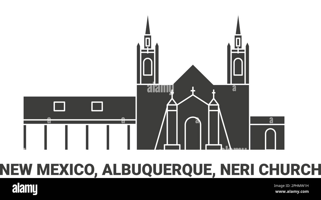 États-Unis, Nouveau-Mexique, Albuquerque, Église Neri, illustration vectorielle de voyage Illustration de Vecteur