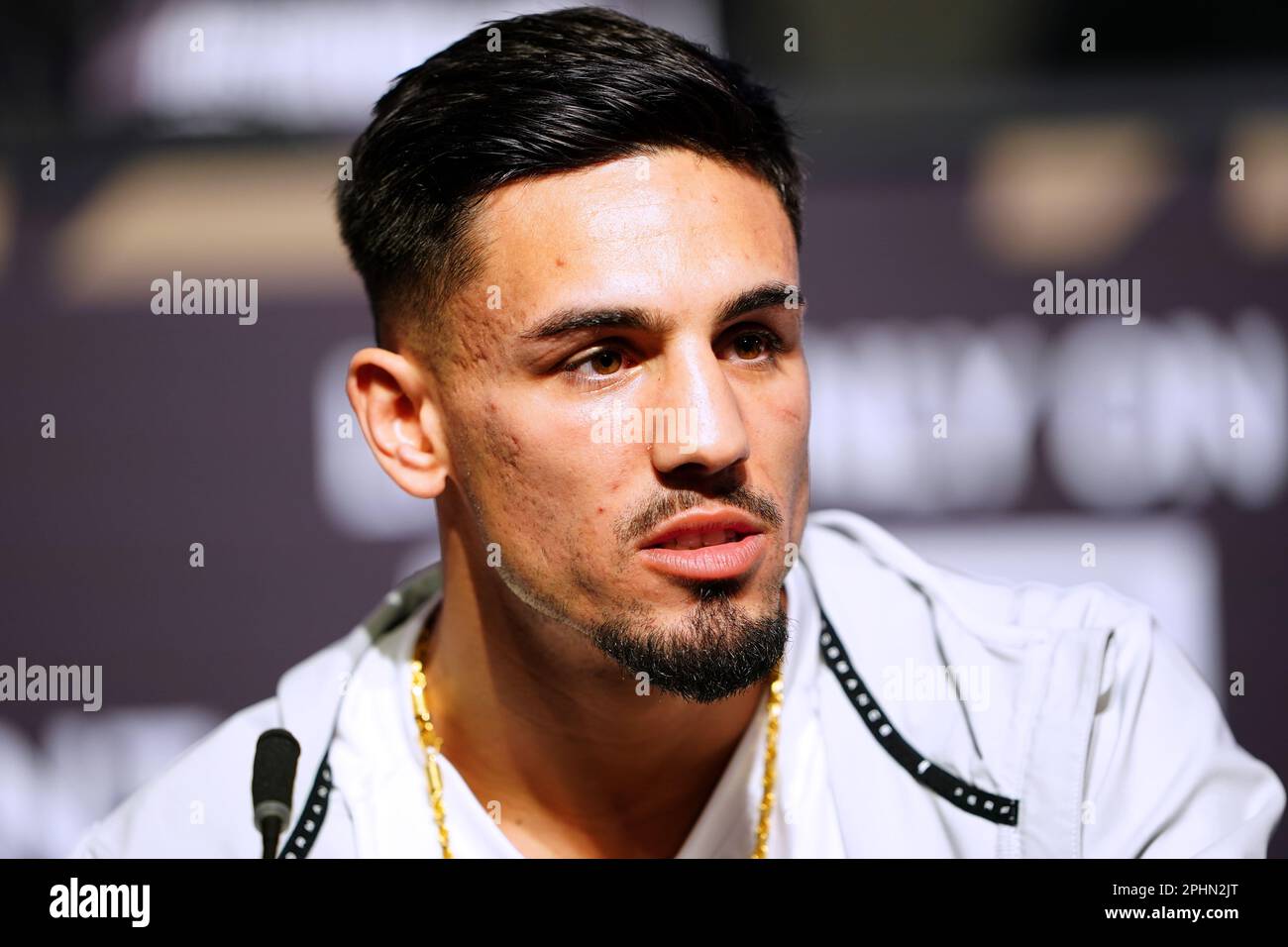 Jordan Flynn lors d'une conférence de presse au Nobu Hotel London Portman Square, Londres. Date de la photo: Mercredi 29 mars 2023. Banque D'Images