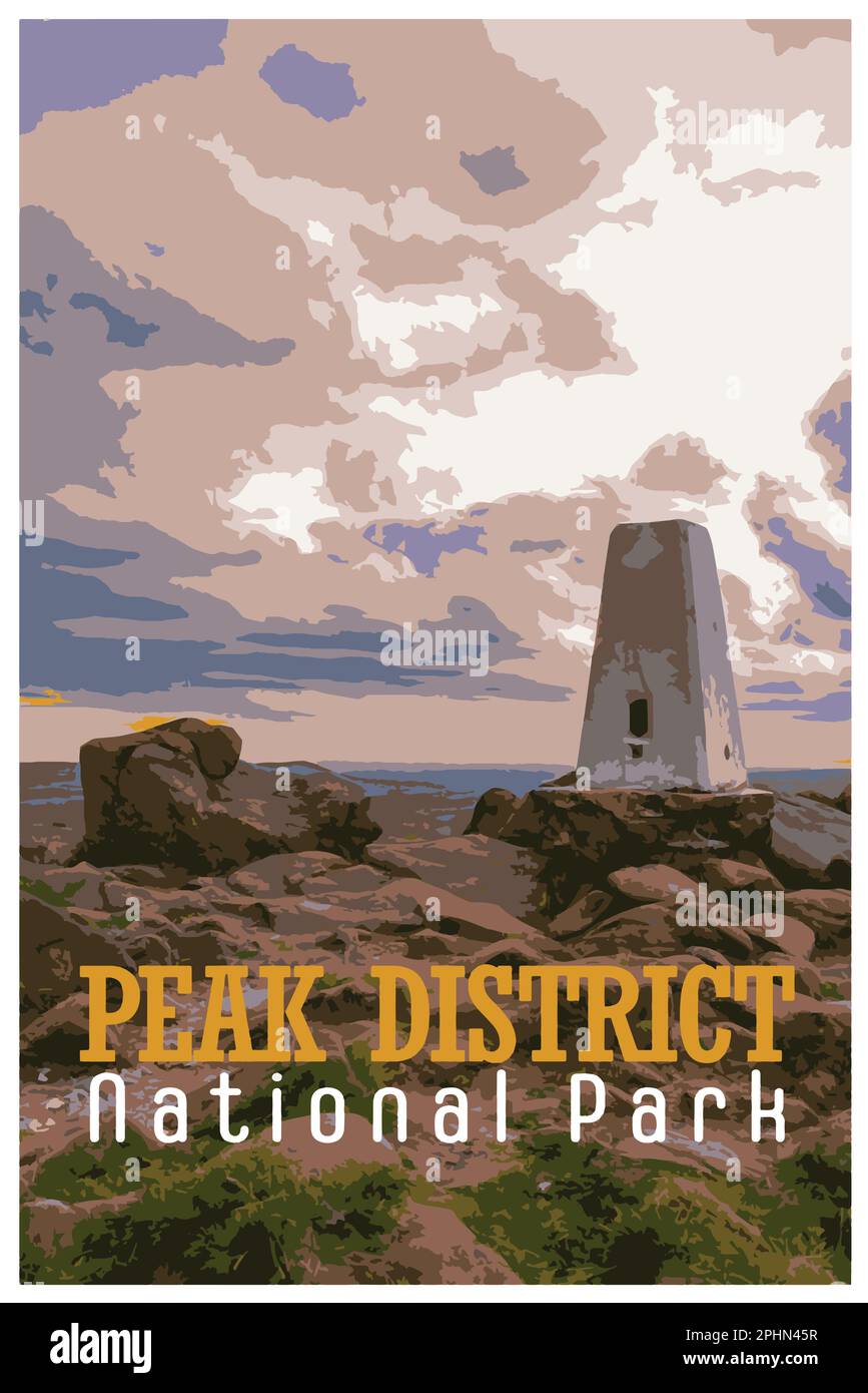 Poster rétro nostalgique du Peak District National Park, Angleterre, Royaume-Uni dans le style de Work Projects Administration. Illustration de Vecteur