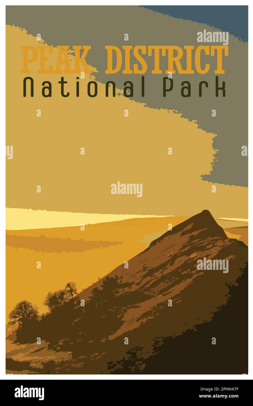 Poster rétro nostalgique du Peak District National Park, Angleterre, Royaume-Uni dans le style de Work Projects Administration. Illustration de Vecteur