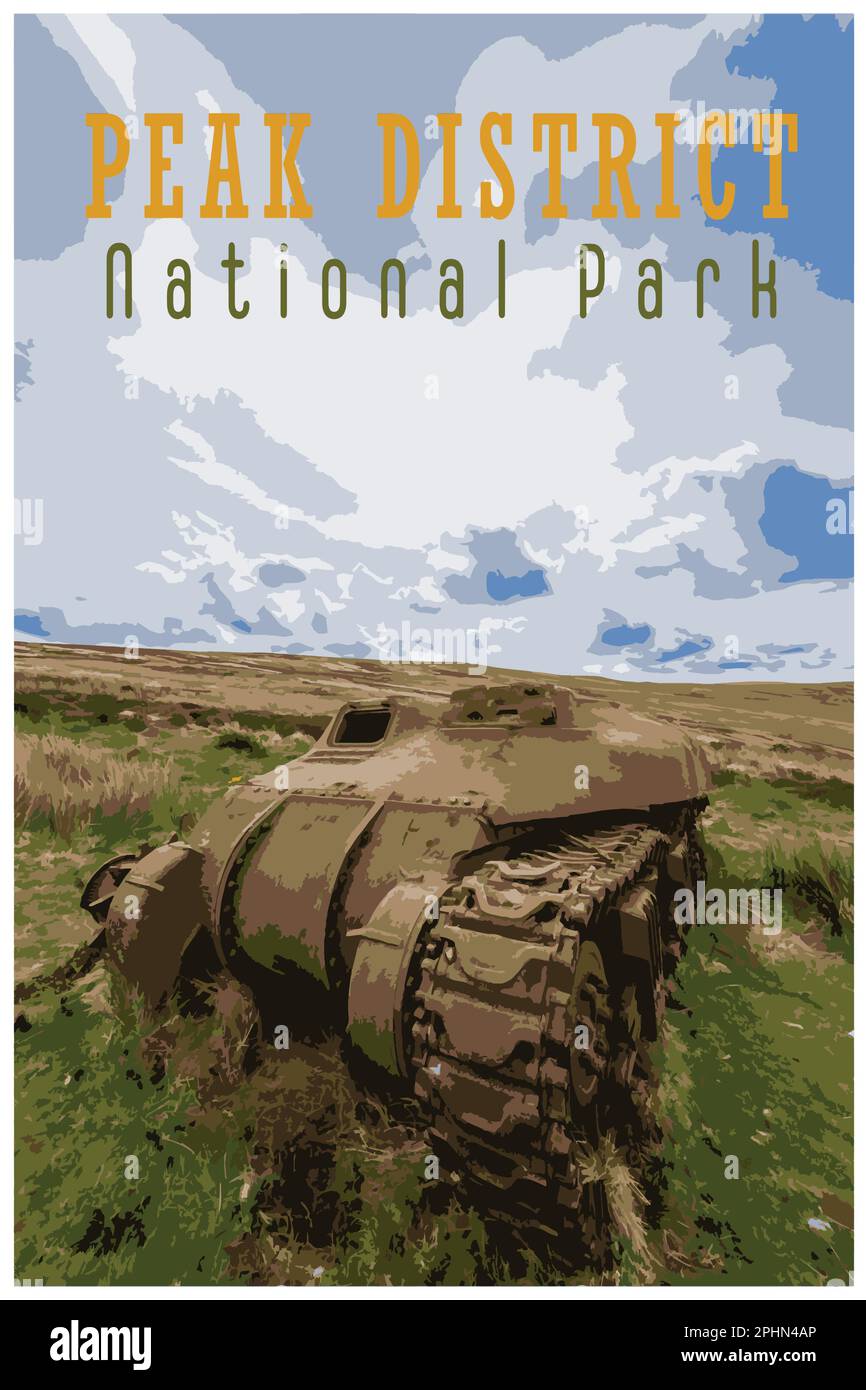 Poster rétro nostalgique du Peak District National Park, Angleterre, Royaume-Uni dans le style de Work Projects Administration. Illustration de Vecteur