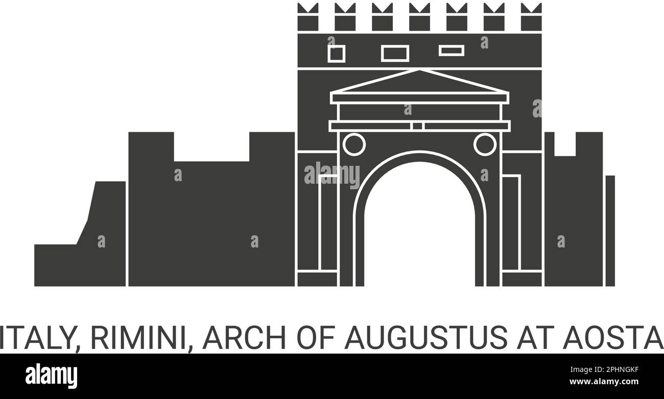 Italie, Rimini, Arc d'Auguste à Aoste, illustration vectorielle de voyage Illustration de Vecteur