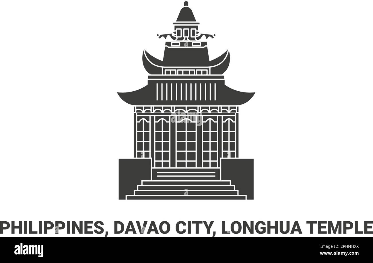 Philippines, ville de Davao, Temple de Longhua, illustration vectorielle de voyage Illustration de Vecteur