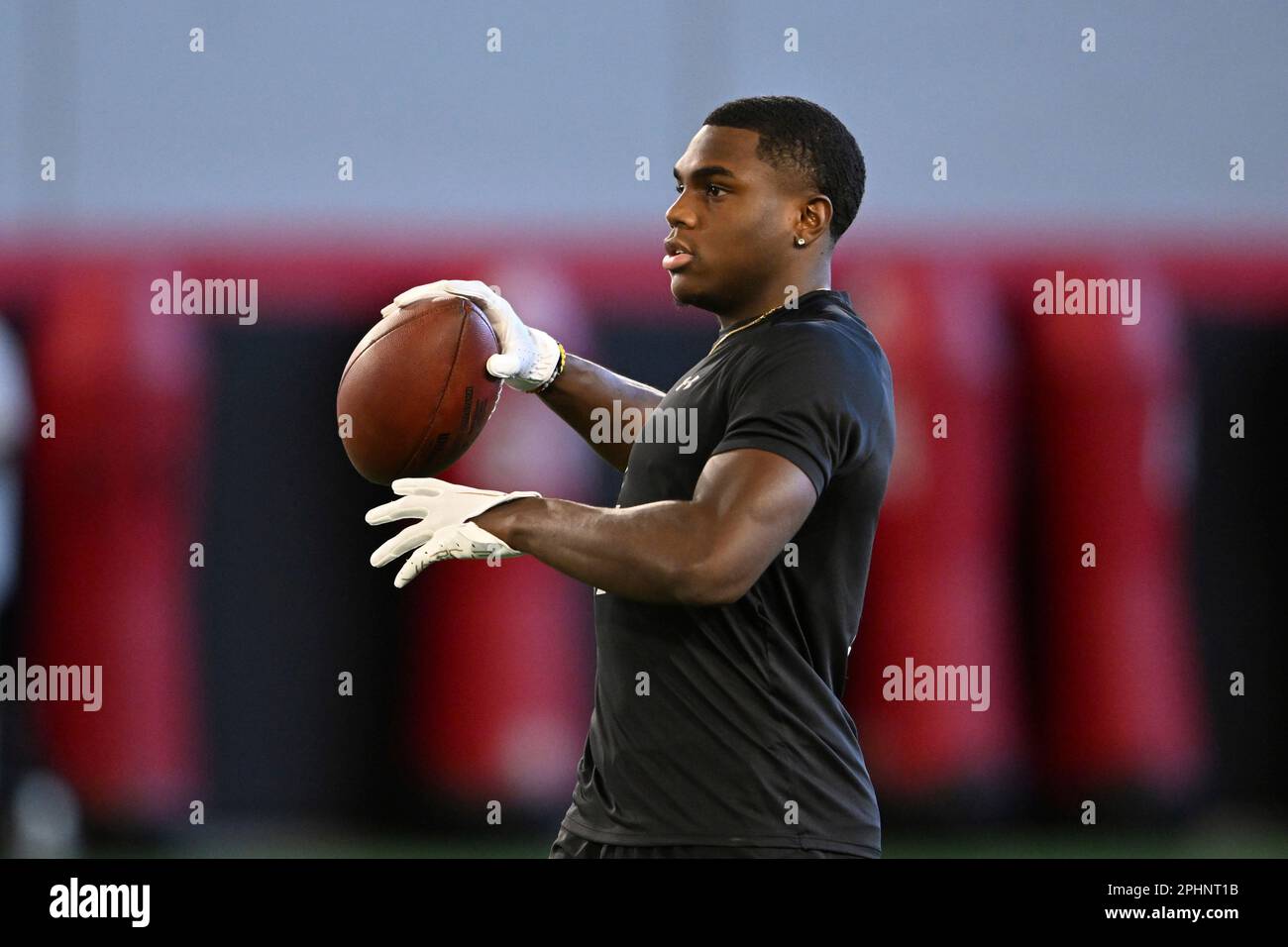 Cornerback Jakorian works out during Maryland's football pro