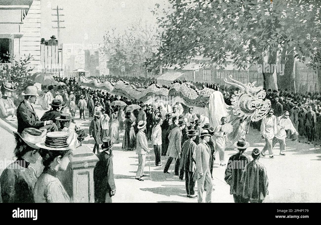 La légende de 1896 se lit comme suit : 'procession Wong Fong, la célébration la plus représentative parmi les Chinois de San Francisco. Peint par Thulstrup à partir de la photo de Taber.' Banque D'Images