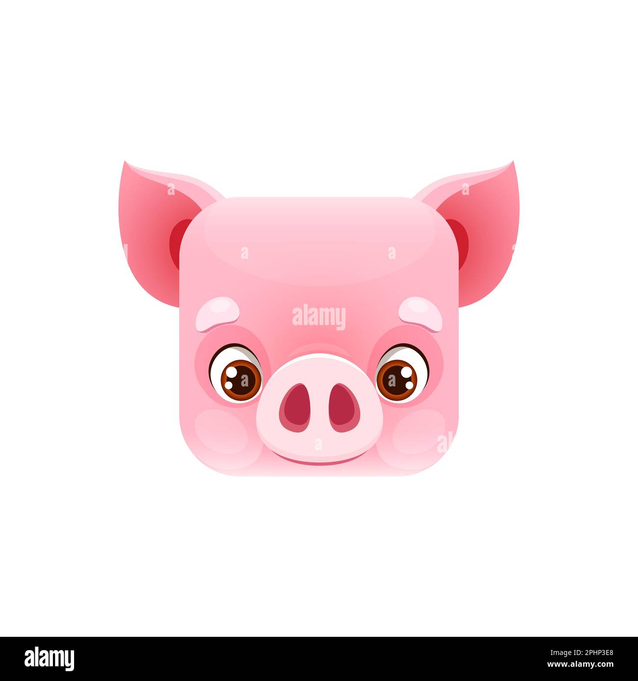 Dessin de porc kawaii carré visage animal, mignon petit porcelet isolé portrait de caractère de ferme vecteur avec les yeux, le museau et la peau rose. Petit porc zoo app bu Illustration de Vecteur