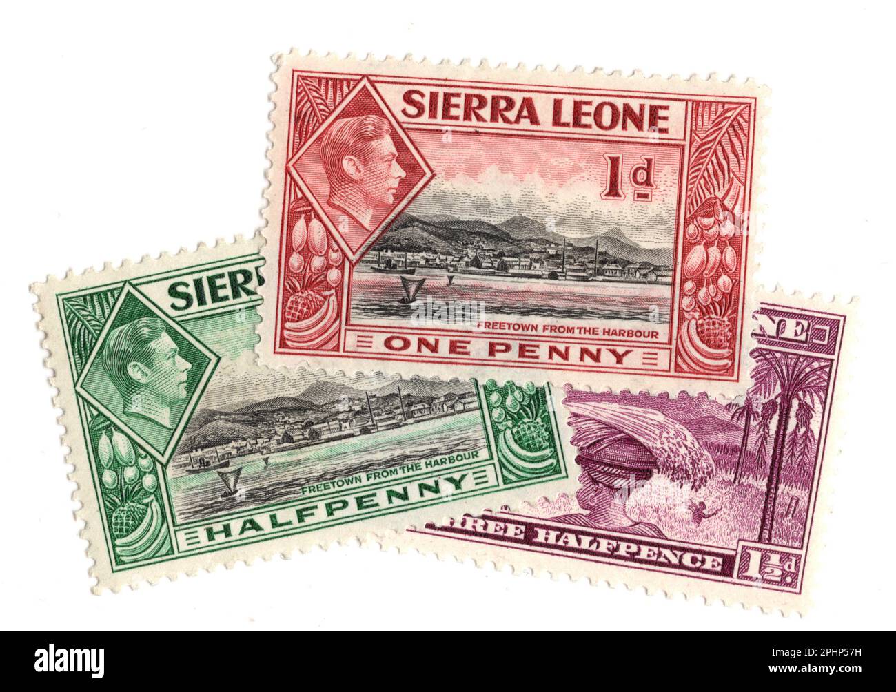 Timbres-poste à la menthe d'époque de Sierra Leone isolés sur fond blanc. Banque D'Images