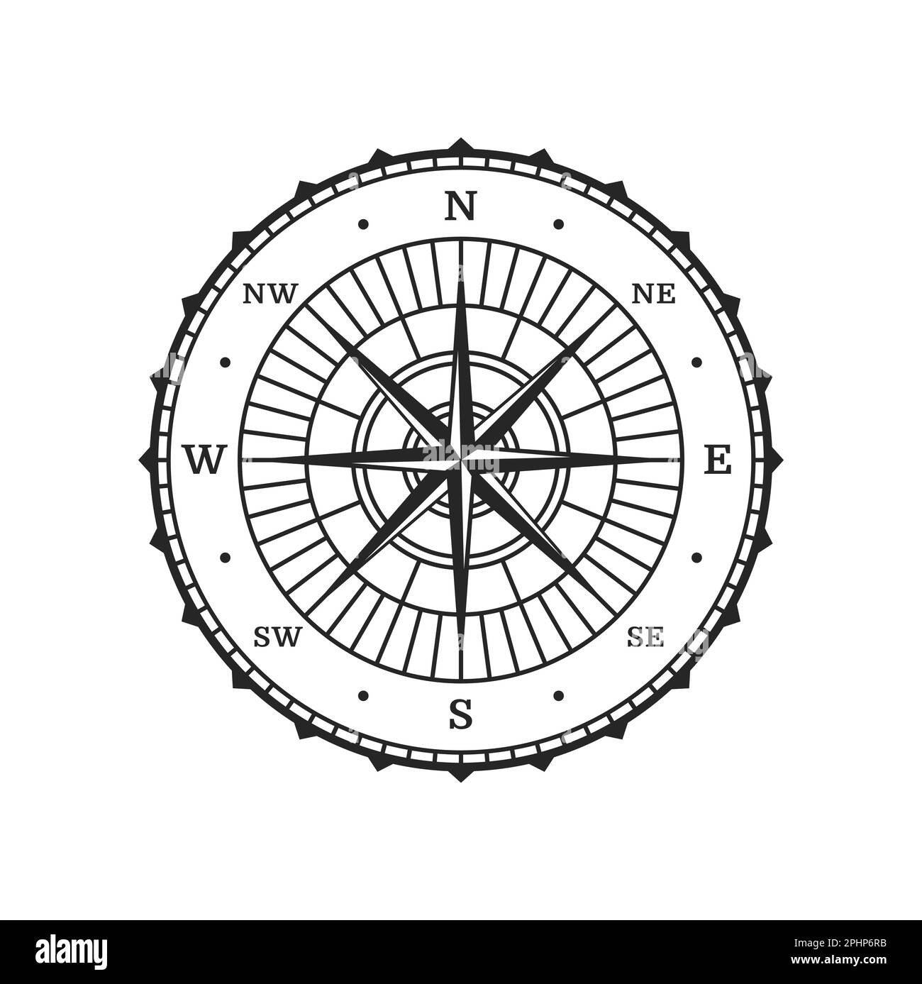 Boussole, symbole de navigation rose vent. Expédition maritime latitude, carte géographique de la mer rose vent ou cartographie nautique boussole vecteur médiéval. Illustration de Vecteur