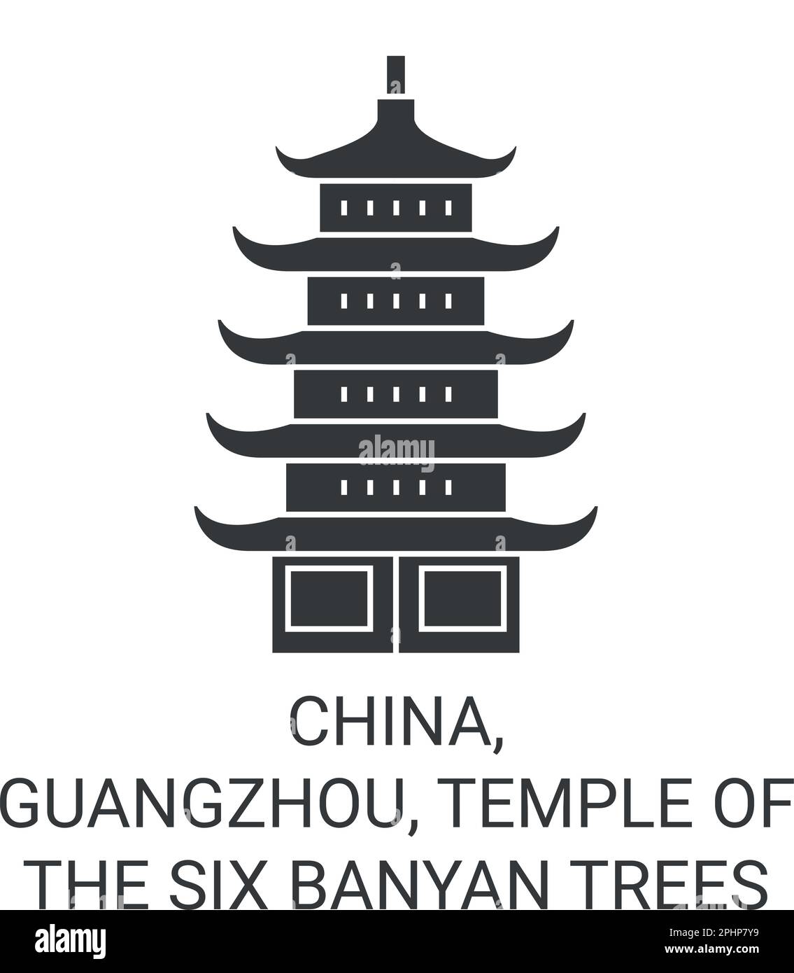 Chine, Guangzhou, Temple des six arbres Banyan, illustration vectorielle de voyage Illustration de Vecteur