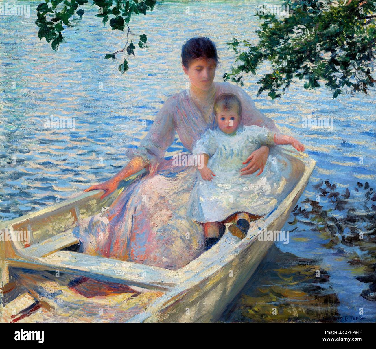 Edmund C. Tarbell. Peinture intitulée mère et enfant en bateau par l'artiste impressionniste américain Edmund Charles Tarbell (1862-1938) Banque D'Images