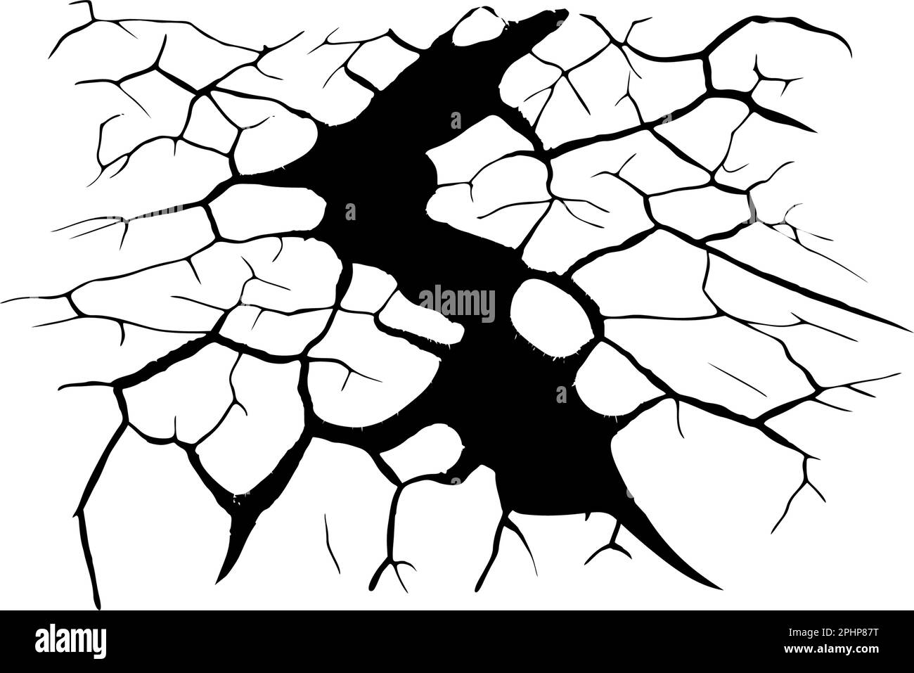 Dommages causés par des catastrophes naturelles, des tremblements de terre ou la sécheresse. Fente, fissure et trou noir dans le mur ou sur le sol. Catastrophe après la guerre. Illustration de Vecteur
