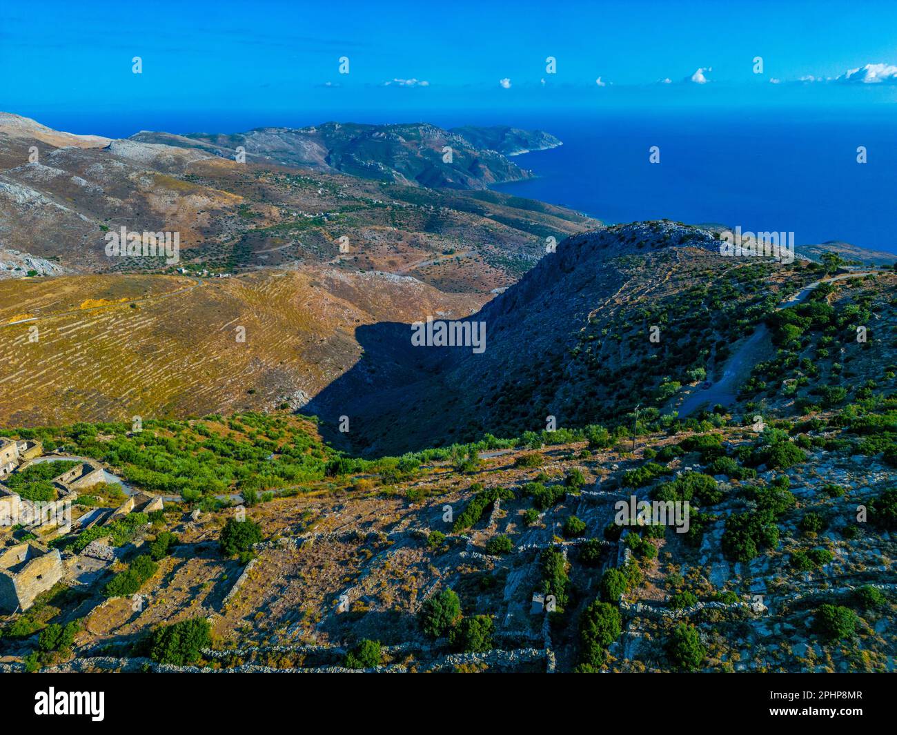 Vue panoramique sur la région de Mani depuis le village de Mountanistika en Grèce. Banque D'Images