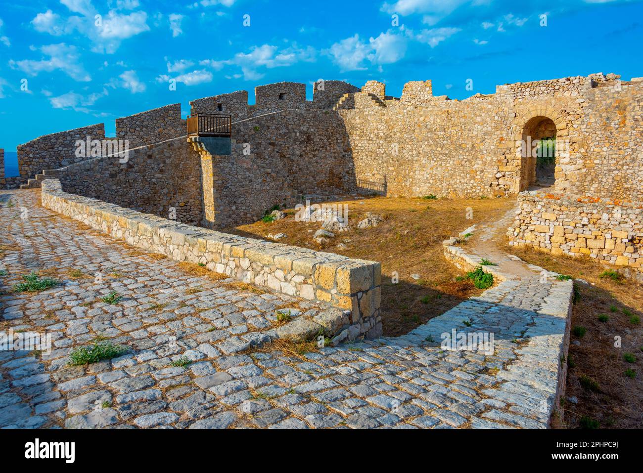 Vue sur le château de Pylos en Grèce. Banque D'Images