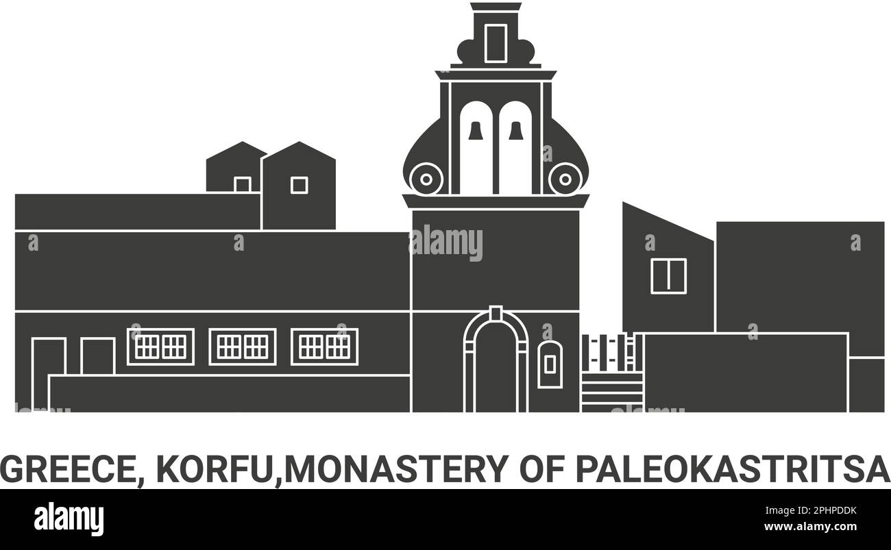 Grèce, Korfu, Monastère de Paleokastritsa, illustration vectorielle de voyage Illustration de Vecteur