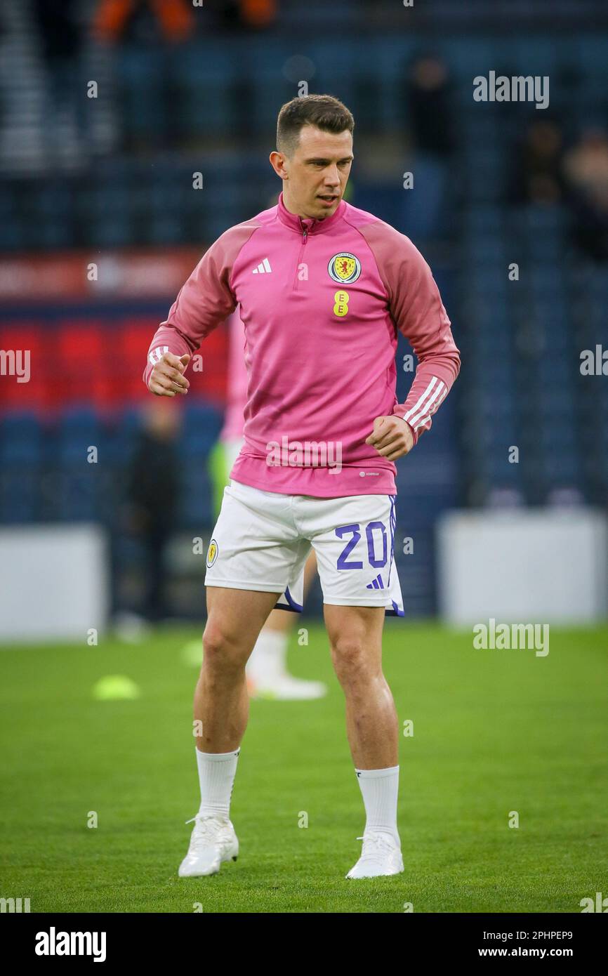 Ryan Jack, qui joue pour le FC Rangers, en jouant dans le qualificatif européen contre l'Espagne à Hampden Park, Glasgow, Écosse pendant un entraînement et l'échauffement de ses Banque D'Images