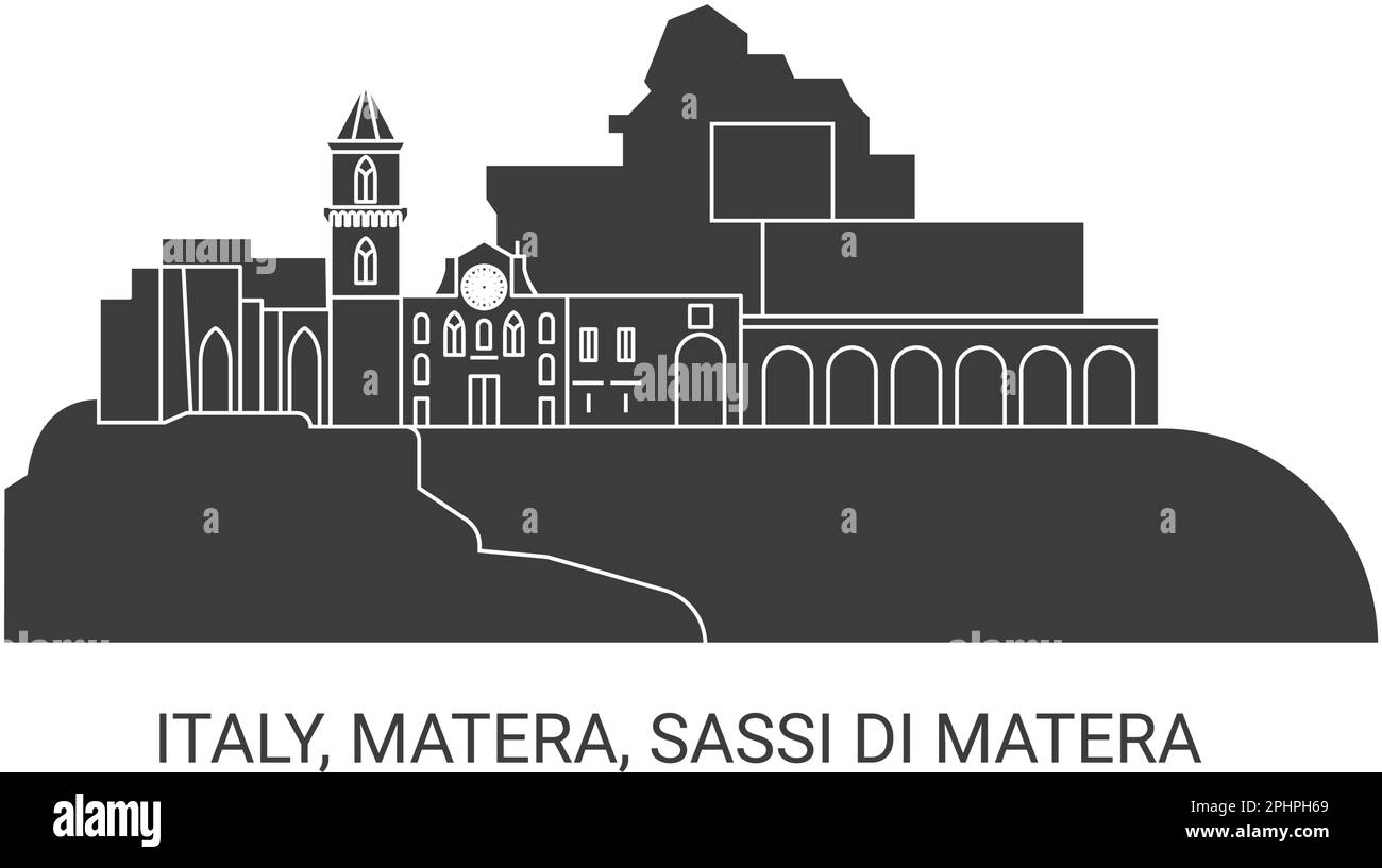 Italie, Matera, Sassi Di Matera, illustration vectorielle de voyage Illustration de Vecteur