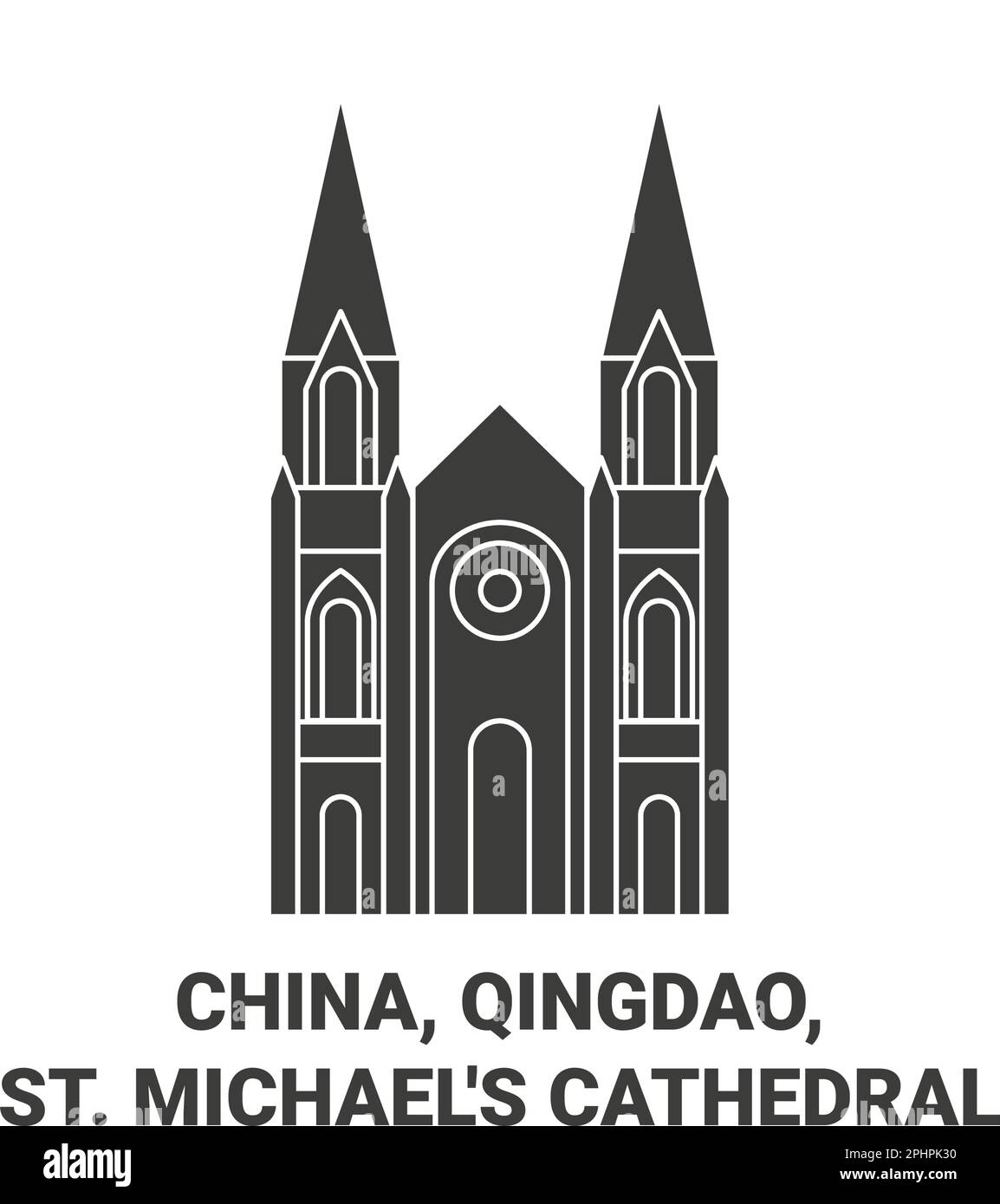 Chine, Qingdao, St. Illustration vectorielle du voyage de la cathédrale de Michael Illustration de Vecteur