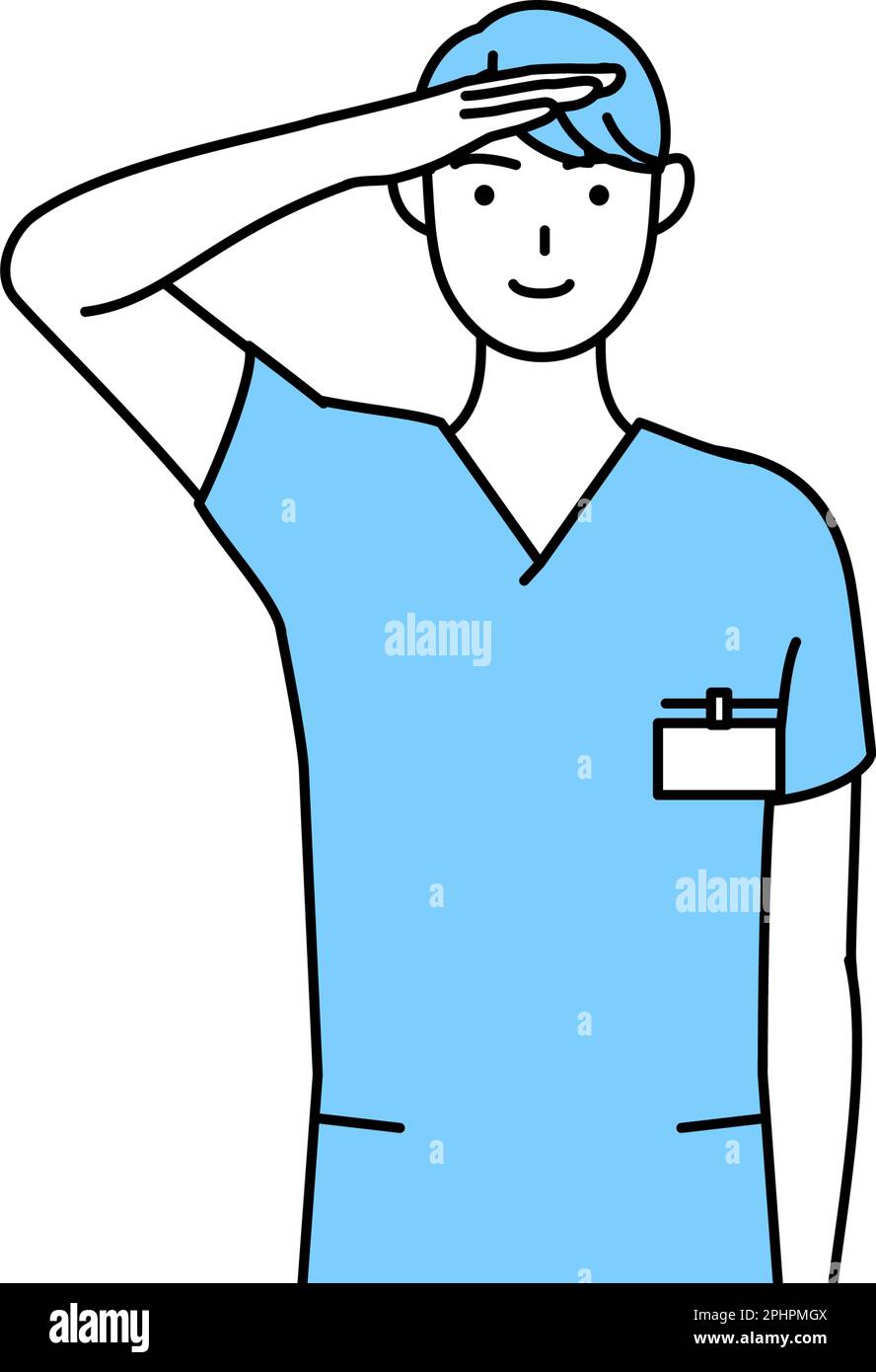 Infirmière masculine, physiothérapeute, ergothérapeute, orthophoniste, assistante infirmière en uniforme faire un salut, Illustration vectorielle Illustration de Vecteur