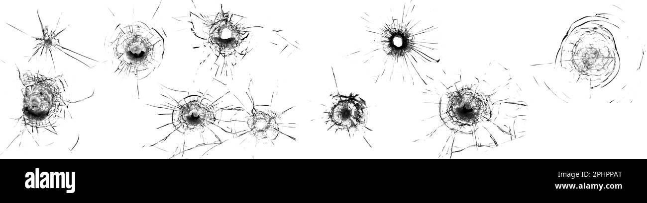 Grande collection de fissures de verre cassé sur fond transparent. Concept de plans sur la fenêtre pour la conception Banque D'Images