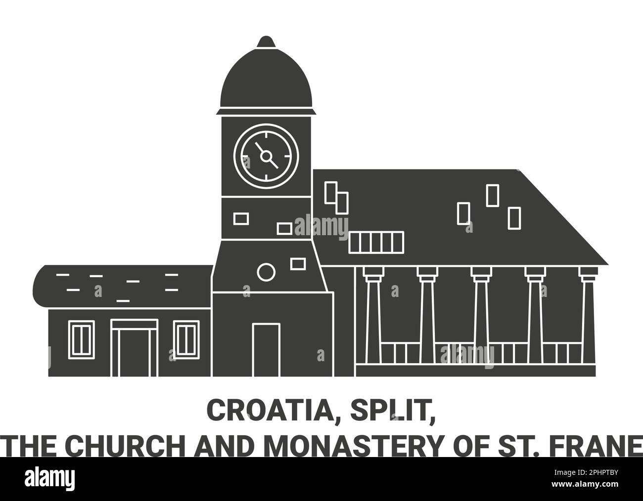 Croatie, Split, l'église et le monastère de Saint Illustration vectorielle de repère de voyage Frane Illustration de Vecteur
