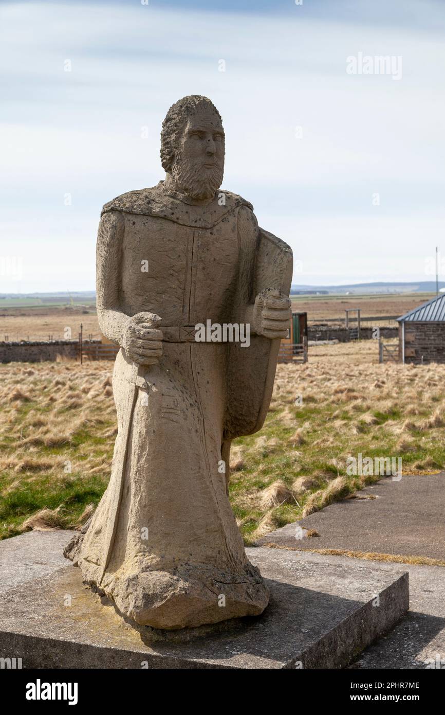 Statue d'Henry St clair, comte d'Orkney et phare de Noss Head, près de Wick, Caithness, Écosse Banque D'Images