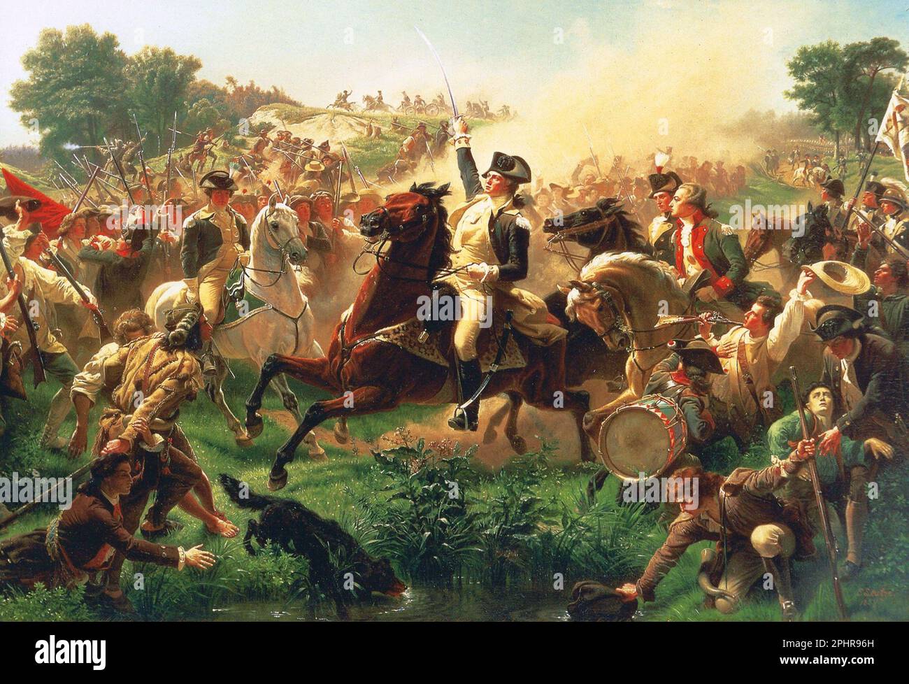 Washington ralliant les troupes à Monmouth (1851-1854) peinture par Emanuel Leutze Banque D'Images