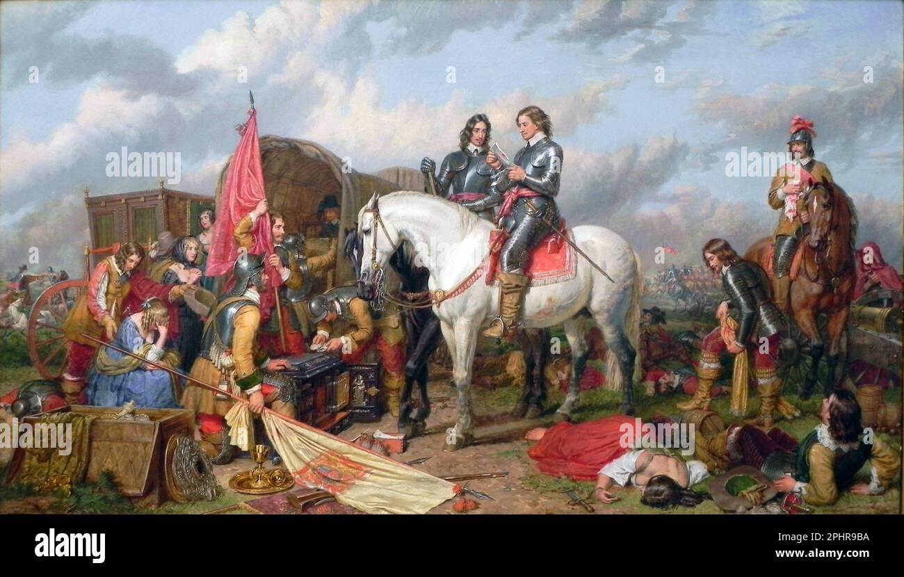 Cromwell dans la bataille de Naseby en 1645 tel que représenté dans un tableau de Charles Landseer Charles Landseer Banque D'Images