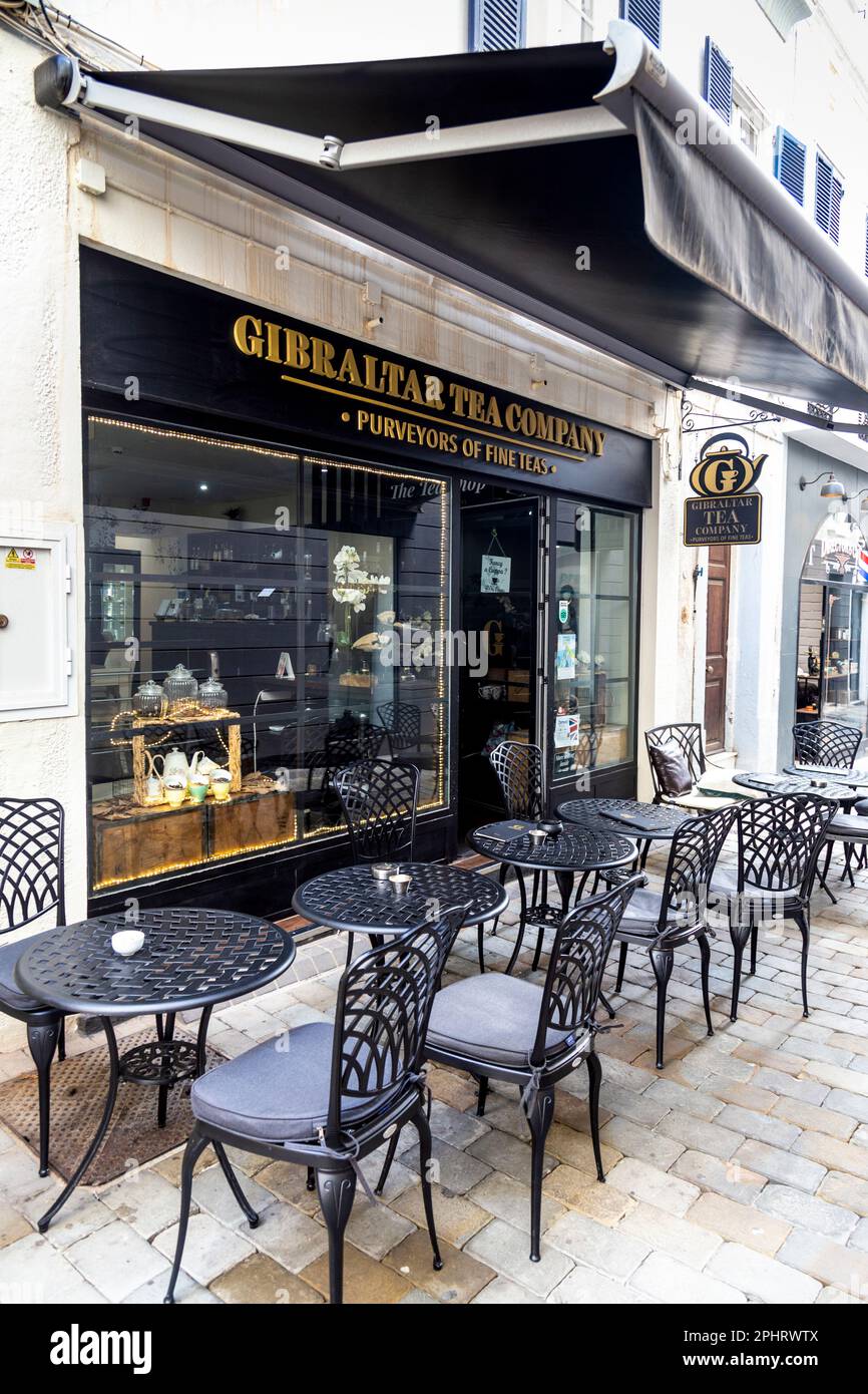 Extérieur du café et salon de thé de Gibraltar Tea Company, Gibraltar Banque D'Images