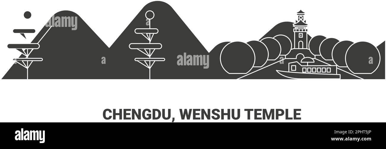 Chine, Chengdu, Temple de Wenshu, illustration vectorielle de voyage Illustration de Vecteur