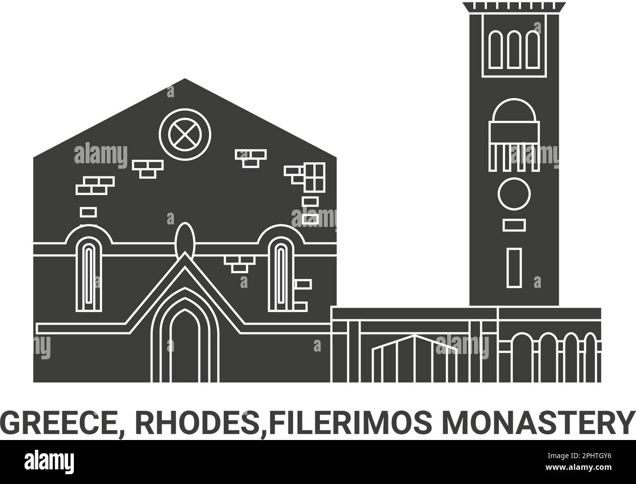 Grèce, Rhodes, Monastère Filerimos, illustration vectorielle de voyage Illustration de Vecteur