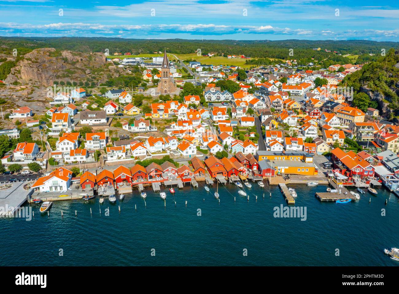 Vue panoramique sur la ville suédoise de Fjällbacka. Banque D'Images