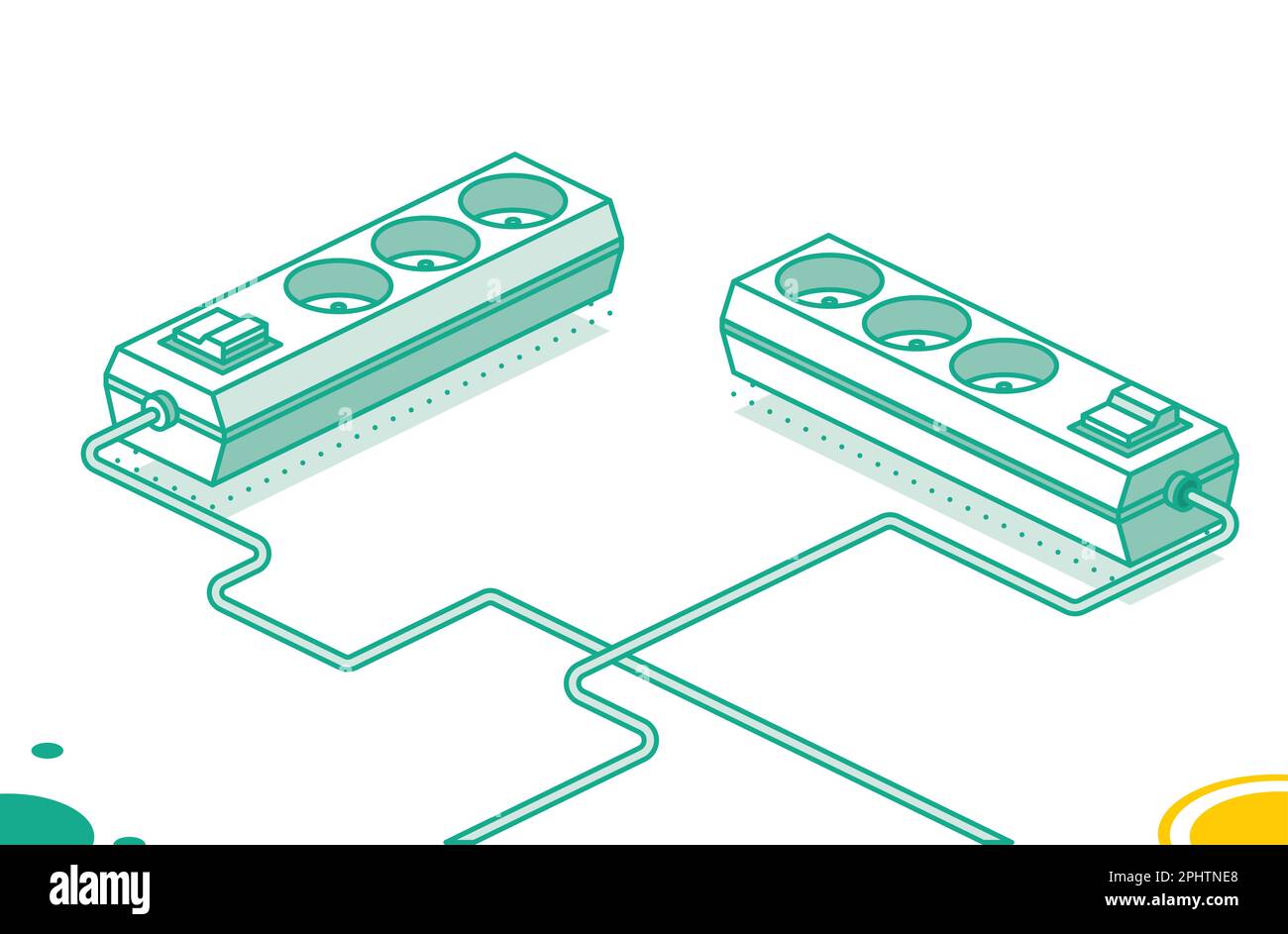 Barrette de prise électrique. Illustration vectorielle. Concept de contour isométrique. Deux objets. Rallonge électrique moderne. Carte d'alimentation. Illustration de Vecteur