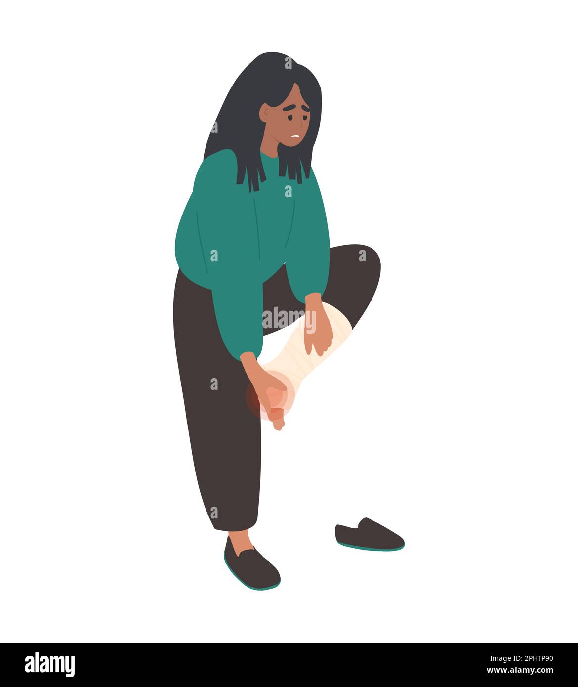 Femme noire avec jambe cassée en fonte Illustration de Vecteur