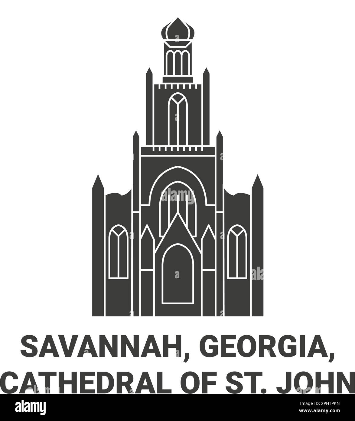 États-Unis, Savannah, Géorgie, Cathédrale de St. Illustration du vecteur de repère de John Travel Illustration de Vecteur