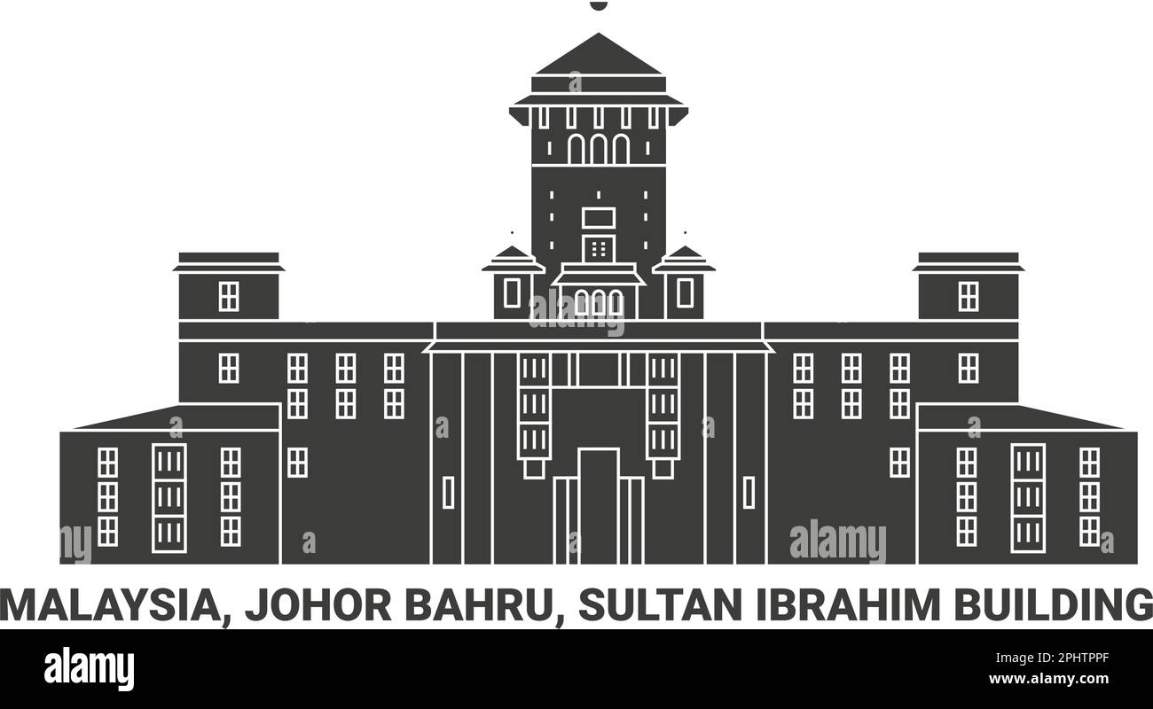 Malaisie, Johor Bahru, bâtiment Sultan Ibrahim, illustration vectorielle de voyage Illustration de Vecteur