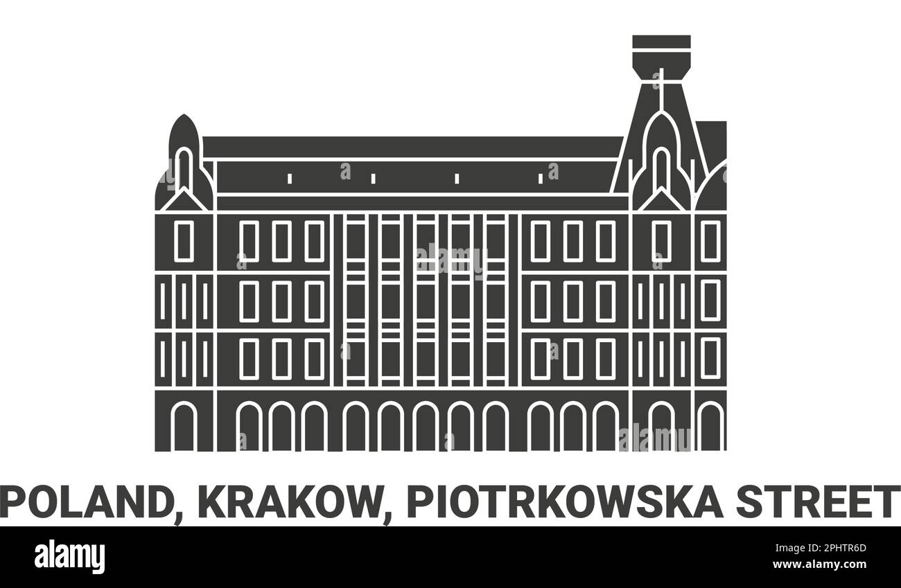 Pologne, Cracovie, rue Piotrkowska, illustration vectorielle de voyage Illustration de Vecteur