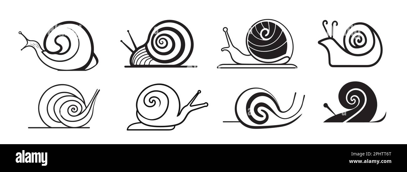 Icônes de l'ensemble d'escargots illustration d'esquisse dessinée à la main Illustration de Vecteur