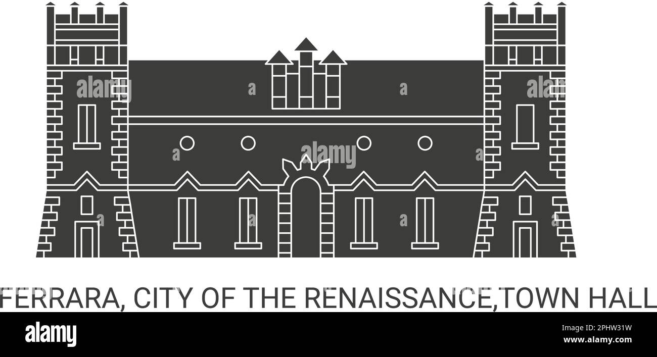 Italie, Ferrara, ville de la Renaissance, Hôtel de ville, illustration vectorielle de voyage Illustration de Vecteur