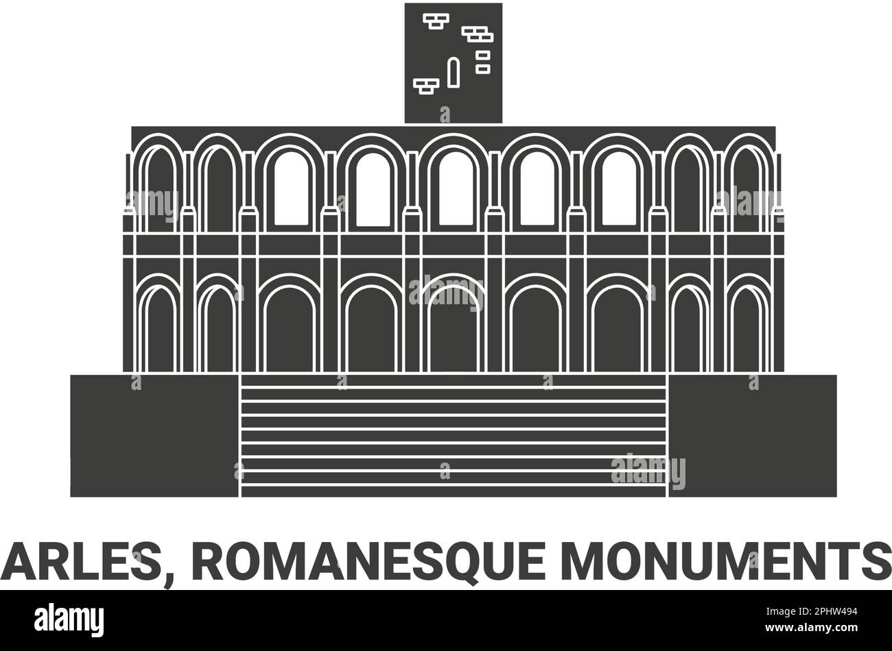France, Arles, monuments romains, illustration vectorielle de voyage Illustration de Vecteur