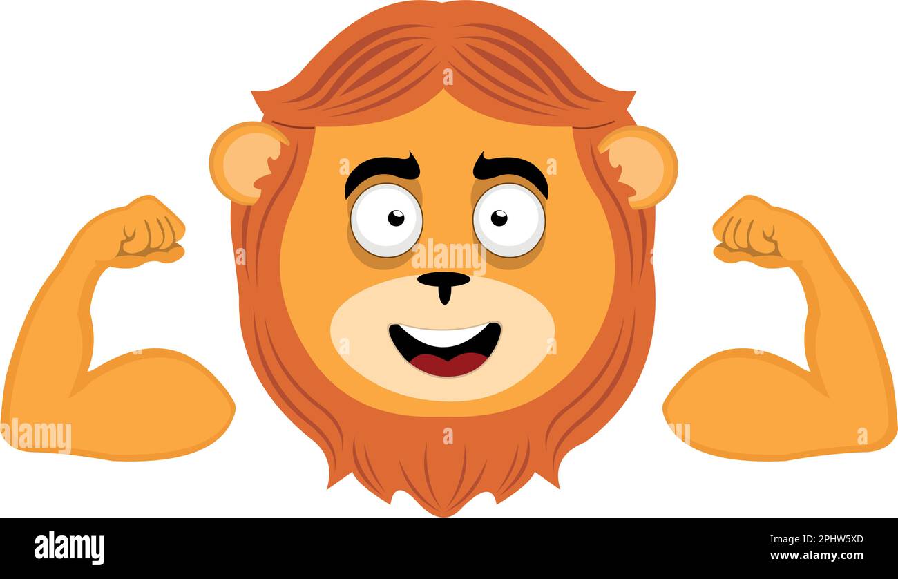illustration vectorielle face d'un lion avec une expression gaie, montrant les biceps des bras Illustration de Vecteur