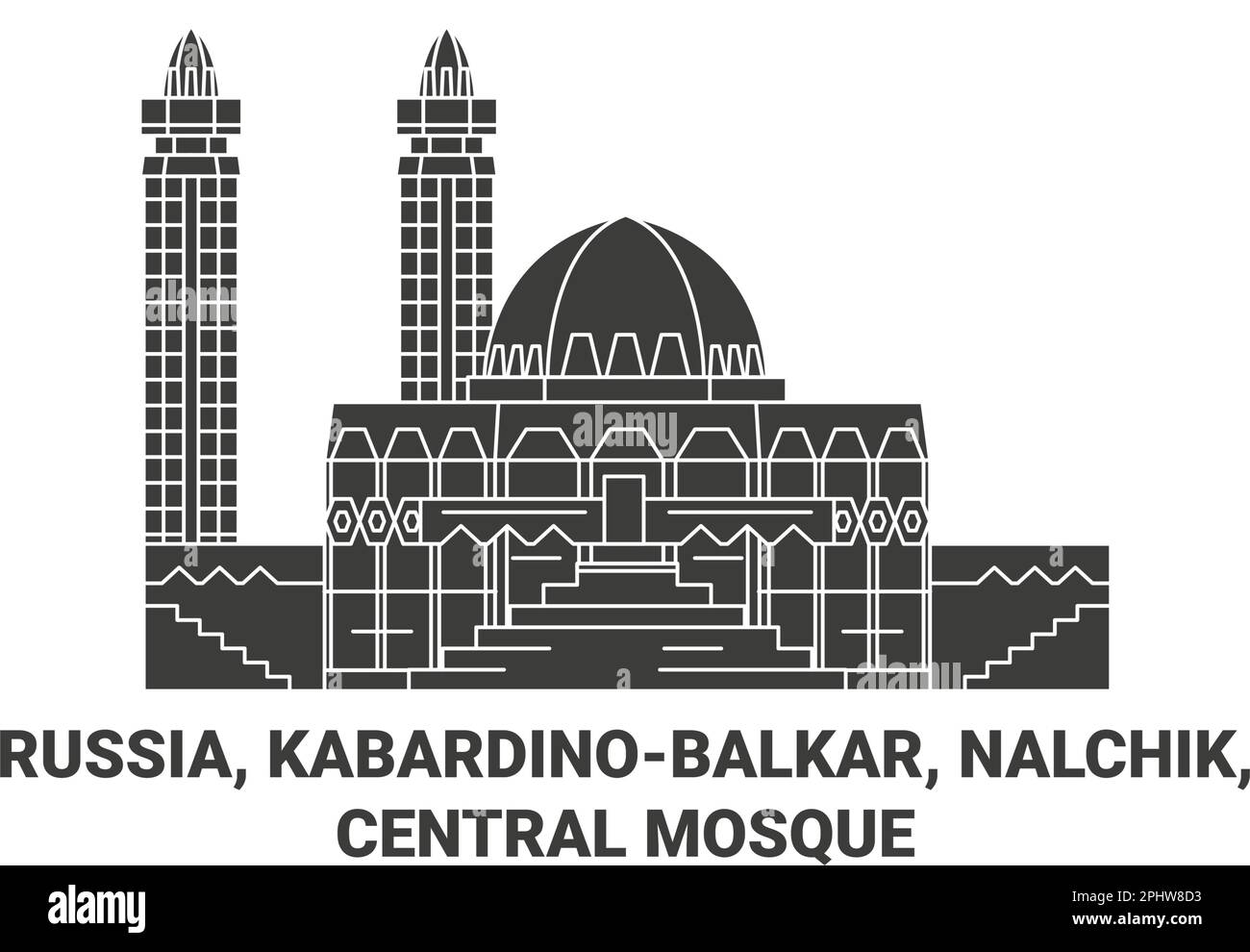 Russie, Kabardinobalkar, Nalchik, Mosquée centrale, illustration du vecteur de voyage Illustration de Vecteur